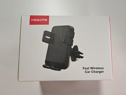 Cargador inalámbrico para coche MOKPR de 15 W, carga rápida, sujeción automática, soporte para teléfono en la rejilla de ventilación, compatible con iPhone 16/15/14/13/13 Pro/12 Pro/12/11, Samsung Galaxy S23/S22/S21/S20, etc.