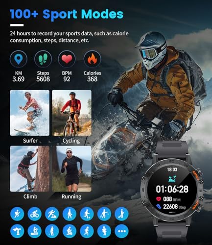 FOXBOX Smart Watch for Men Answer/Make Call for Android iOS, 400mAh Military Smartwatch Heart Rate Blood Oxygen Sleep Monitor Step Counter, 2 Straps,1.39" HD Waterproof Outdoor Smart Watches Black