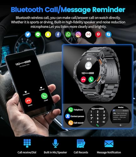 FOXBOX Smart Watch for Men Answer/Make Call for Android iOS, 400mAh Military Smartwatch Heart Rate Blood Oxygen Sleep Monitor Step Counter, 2 Straps,1.39" HD Waterproof Outdoor Smart Watches Black