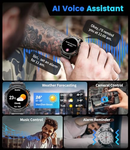 FOXBOX Smart Watch for Men Answer/Make Call for Android iOS, 400mAh Military Smartwatch Heart Rate Blood Oxygen Sleep Monitor Step Counter, 2 Straps,1.39" HD Waterproof Outdoor Smart Watches Black