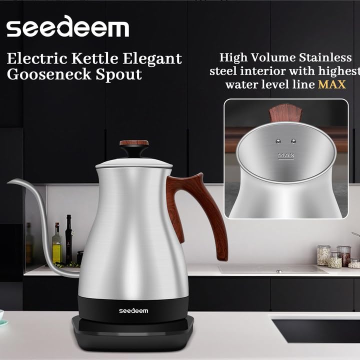 SEEDEEM Gooseneck Electric Kettle Full Touch Screen 1200W Electric Tea & Coffee Kettle with Four Heating Modes Rapid Heating,±1℉ Temperature Control,Keep Warm Mode,3.88oz Electric kettle