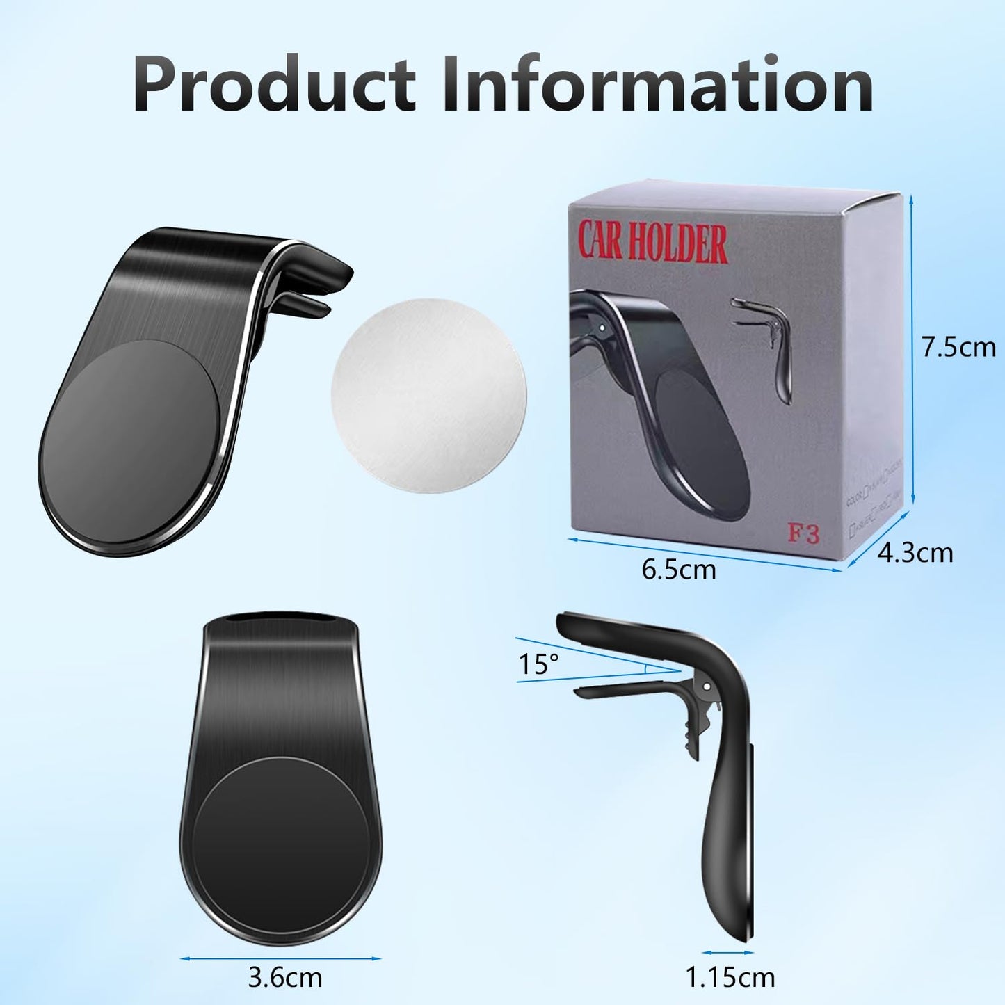 2PCS Mobile Phone Navigation Magnetic Bracket, L Type 360° Rotatable Car Phone Mount, Strong Magnet Mount for Any Smartphone (Black)