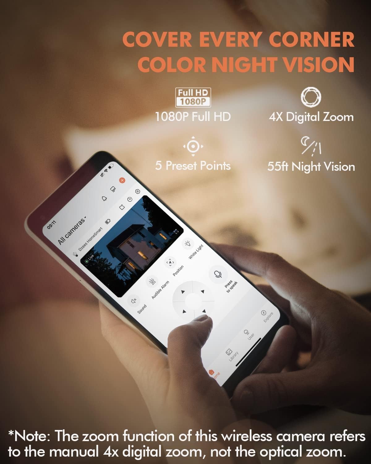 Dzees Solar Security Cameras Wireless Outdoor, 2K Battery Powered Security Camera, 360° PTZ Camera with Spotlight, Siren, Color Night Vision, AI Dectection, IP66 for Home Security, 2.4GHz 2-Pack