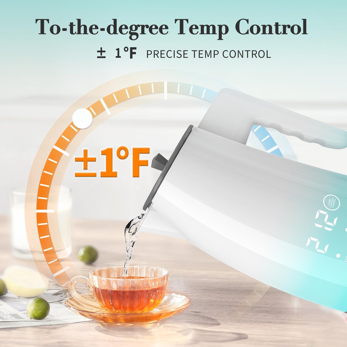 Electric Kettle Temperature Control, 304 Stainless Steel Interior, BPA-Free, Double Wall 1.25L Hot Water Boiler, 1200W Tea Kettle with Auto Shut-Off & Boil Dry Protection, Cordless Base(KCK02F)