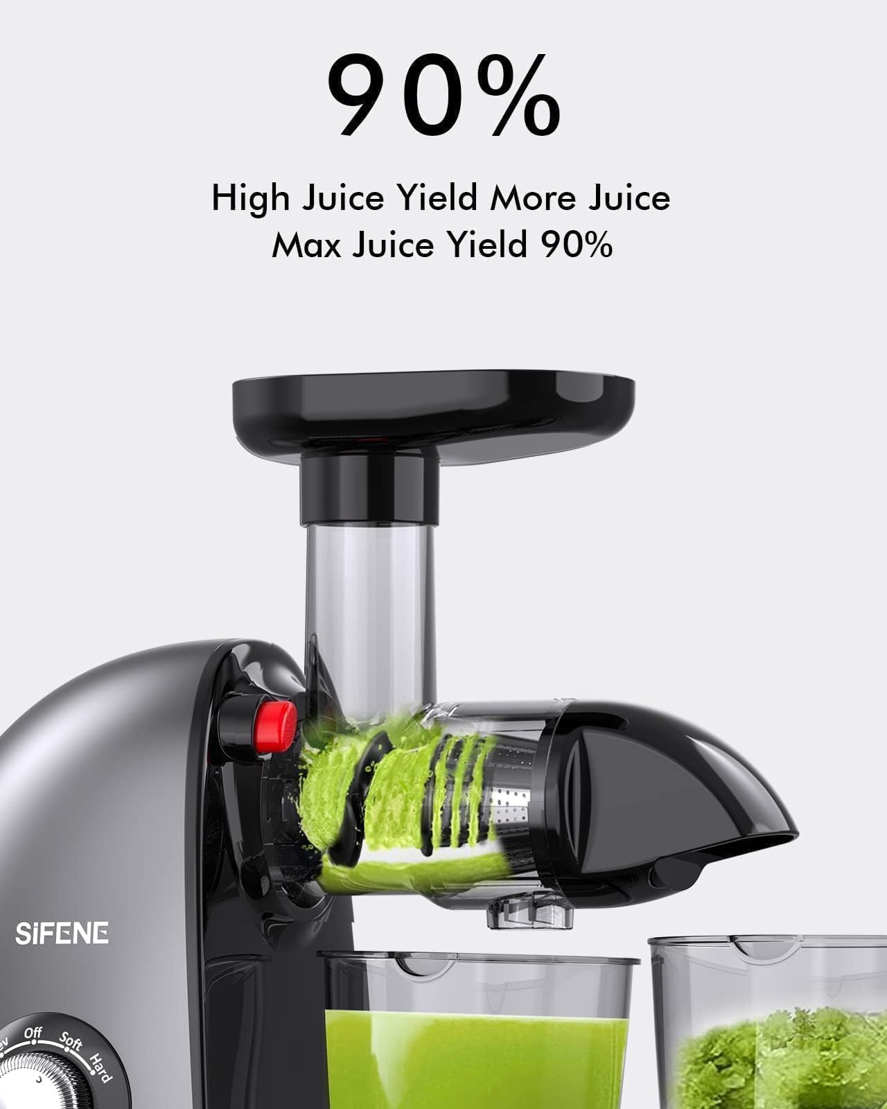 Cold Press Juicer, SiFENE Slow Masticating Juicer Machines for Fruit Vegetable, Juice Yield Maker Extractor with Quiet Motor Anti-Clog System, Easy to Clean, Gray