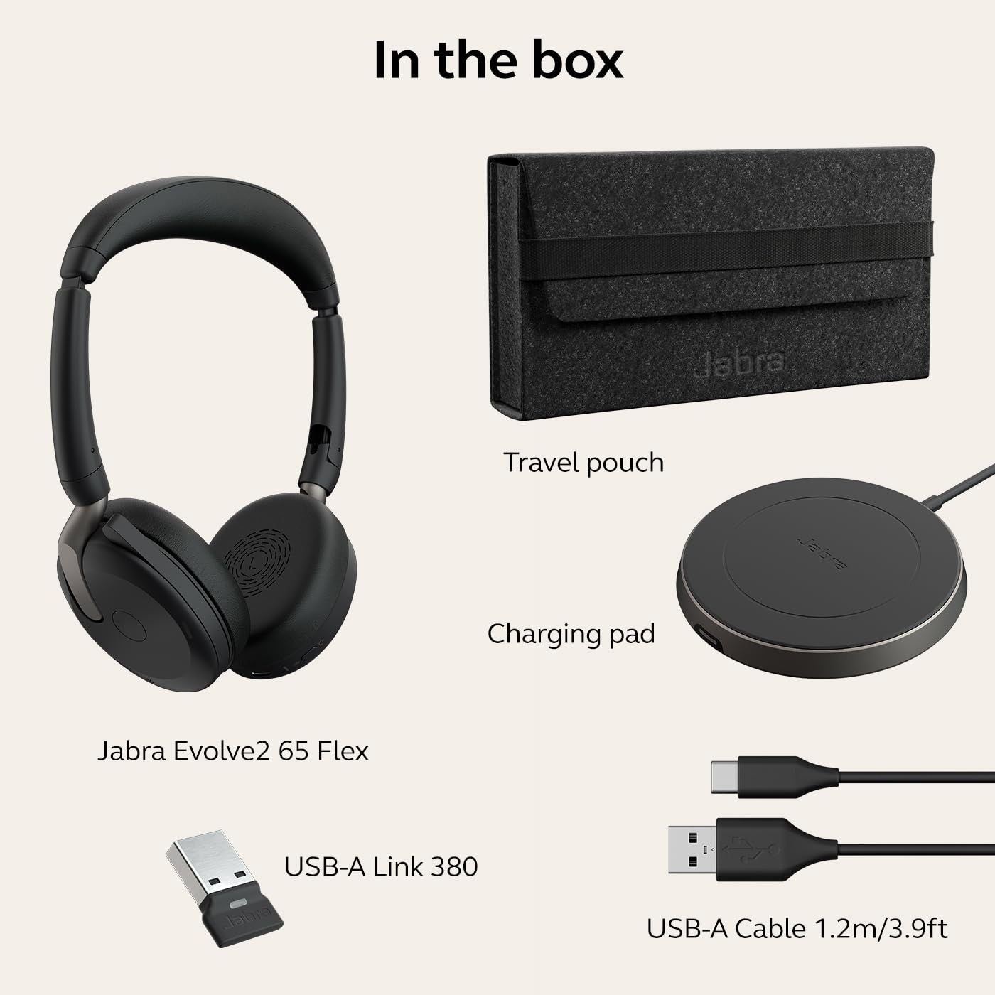 Jabra Evolve2 65 Flex Stereo Headset with Bluetooth, Wireless Charging Pad - Noise-Cancelling ClearVoice Technology & Hybrid Active Noise Cancellation - Works with Leading UC Platforms - Black