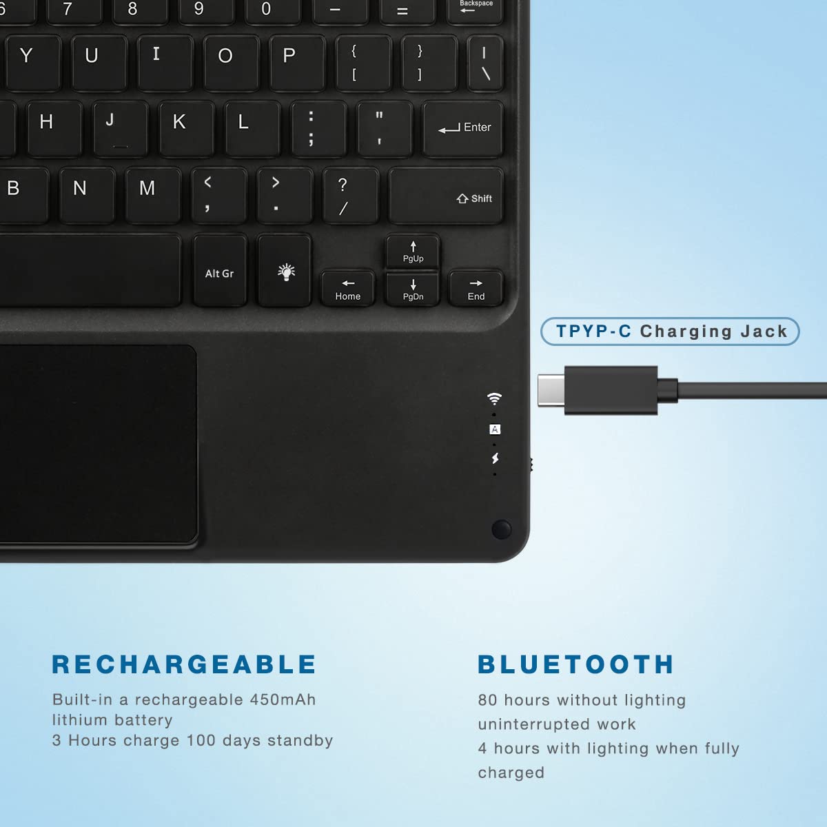 Bluetooth Keyboard with Touchpad, Compatible with iOS/Android Windows, Ultra Slim 7-Colors Backlit, Build in Trackpad Wireless Keyboard for iPhone/IPad/IPad Pro/Mac, Samsung Tablets, Laptop