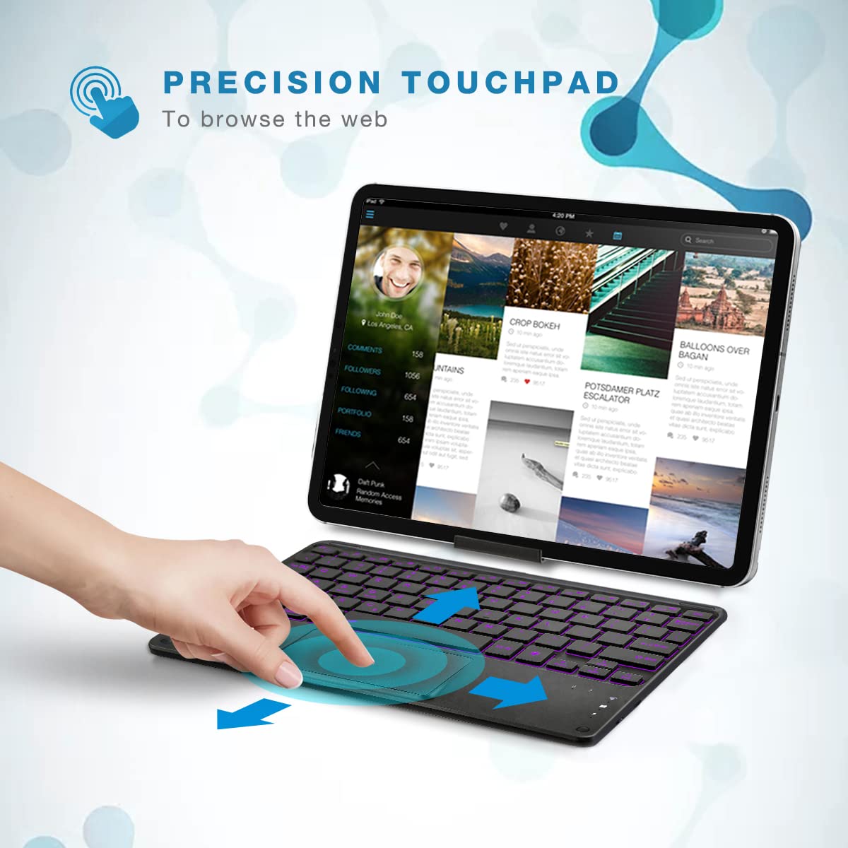 Bluetooth Keyboard with Touchpad, Compatible with iOS/Android Windows, Ultra Slim 7-Colors Backlit, Build in Trackpad Wireless Keyboard for iPhone/IPad/IPad Pro/Mac, Samsung Tablets, Laptop