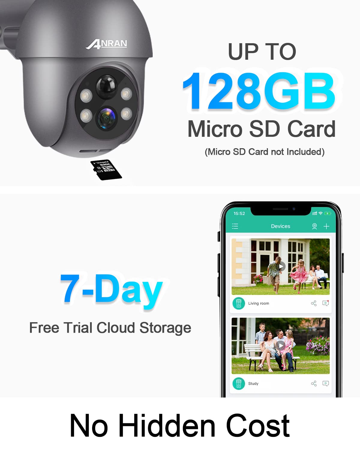 ANRAN Security Camera Wireless Outdoor with 360° View, 2K Solar Outdoor Camera with Smart Siren, Spotlights, Color Night Vision, PIR Human Detection, Pan Tilt Control, 2-Way Talk, IP65, Q1 Grey