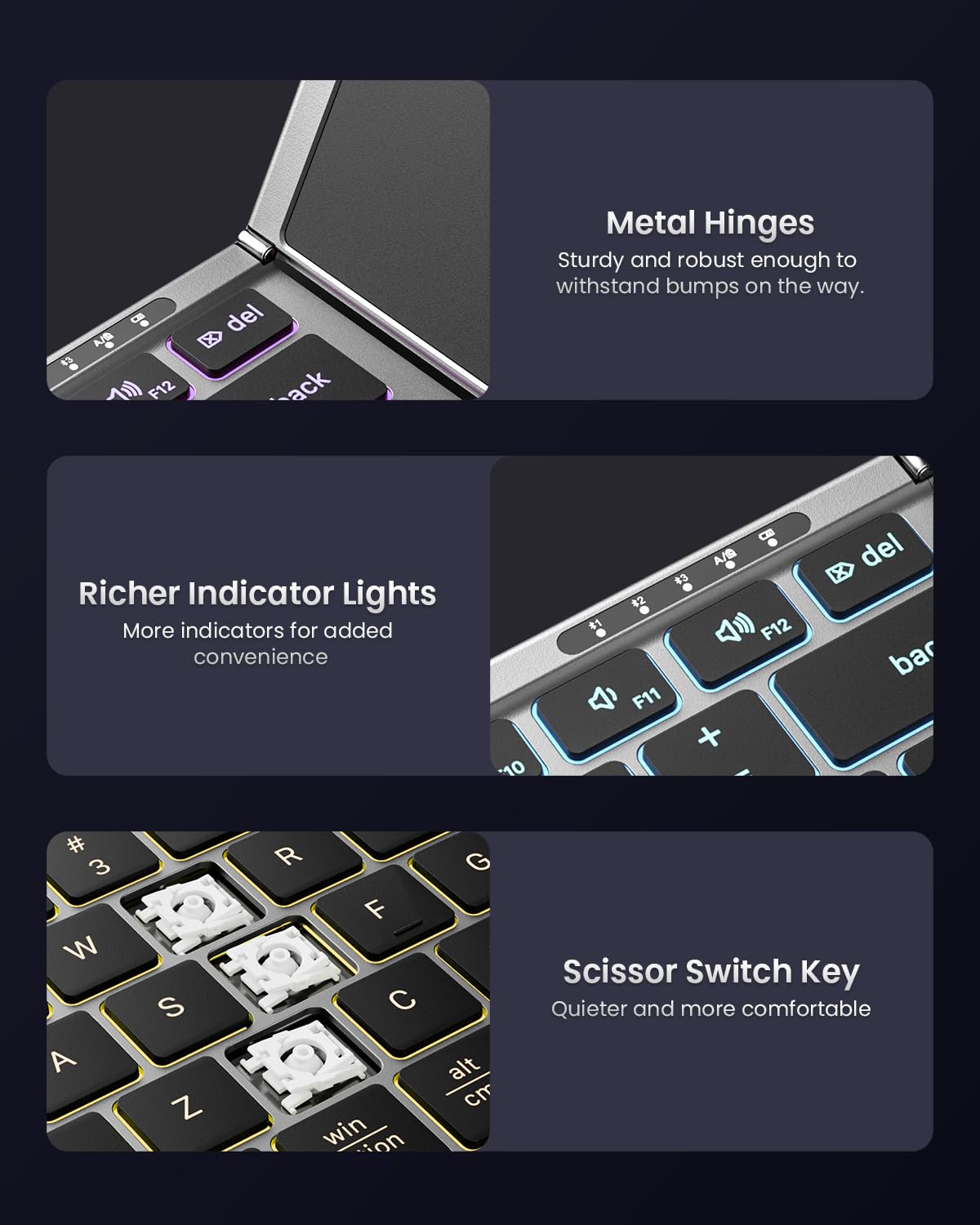 Samsers Foldable Bluetooth Keyboard with Touchpad, Full-Size Wireless Folding Keyboard with Backlight, Portable Travel Keyboard for iOS Android Windows Mac OS, Support 3 Device(BT5.1 x 3), Gray
