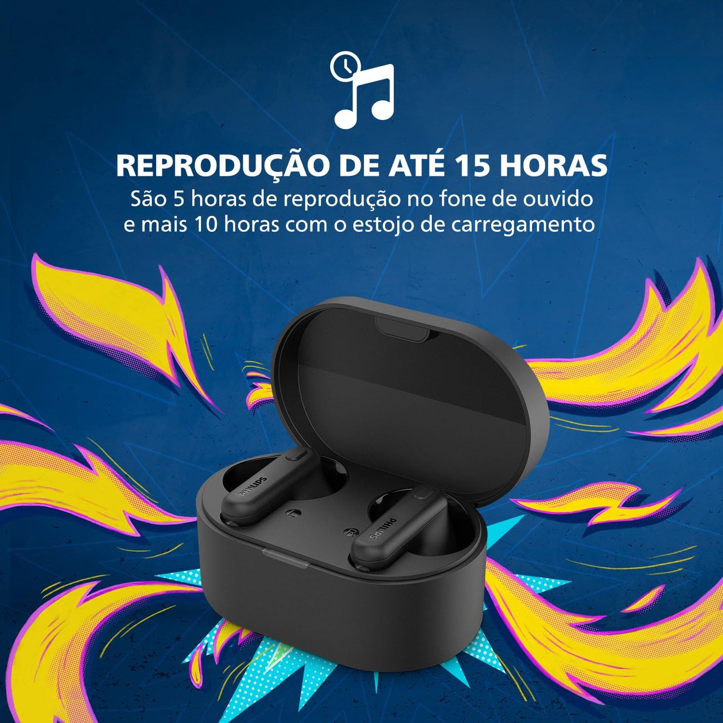 PHILIPS TAT1108 Wireless Earbuds,True Wireless Headphones,Powerful Bass with 6 mm Driver,Clear Call with AI Mic,15-Hour Battery Life,Bluetooth v5.3,IPX4 Rating,Ergonomic Design for Comfort,Black