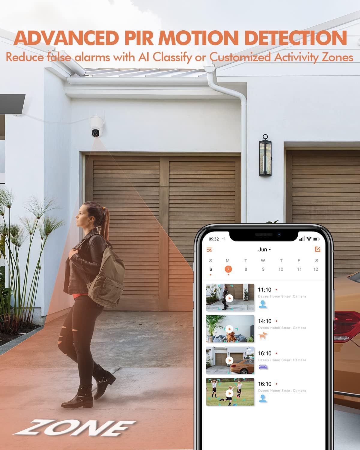 Dzees Solar Security Cameras Wireless Outdoor, 2K Battery Powered Security Camera, 360° PTZ Camera with Spotlight, Siren, Color Night Vision, AI Dectection, IP66 for Home Security, 2.4GHz 2-Pack