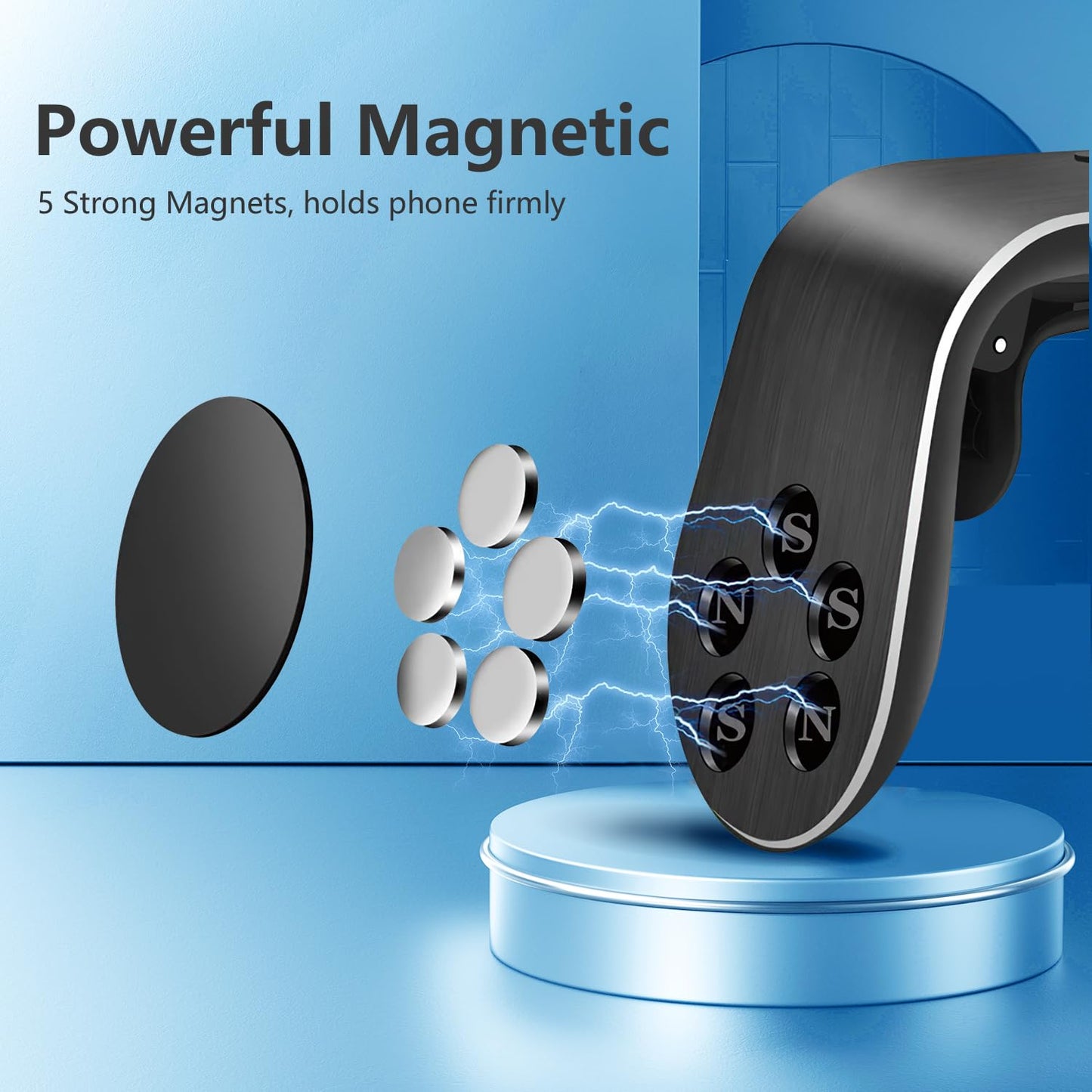 2PCS Mobile Phone Navigation Magnetic Bracket, L Type 360° Rotatable Car Phone Mount, Strong Magnet Mount for Any Smartphone (Black)