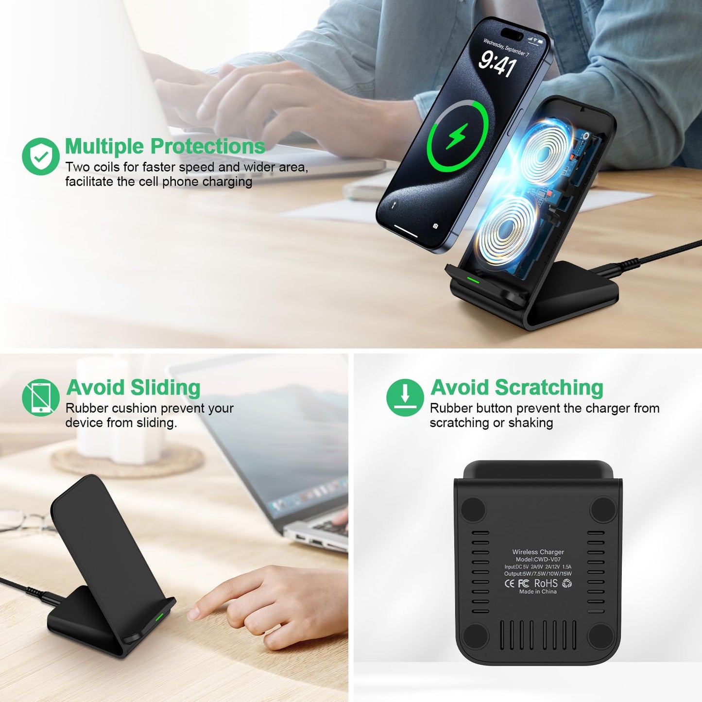 Cargador inalámbrico para Samsung S24 S25 Ultra, estación de carga rápida para teléfonos Android, Samsung Galaxy S25+ S24 Plus S24FE S23FE S22 S21, iPhone 15 Pro Max Plus 14, con adaptador de 18 W.