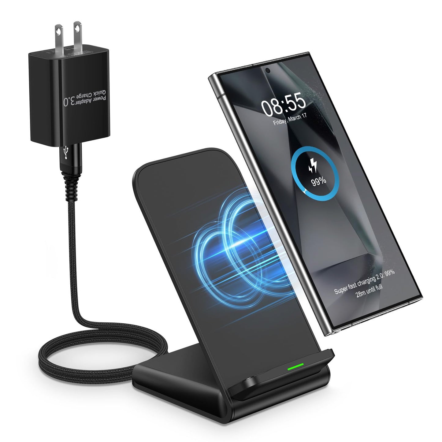 Cargador inalámbrico para Samsung S24 S25 Ultra, estación de carga rápida para teléfonos Android, Samsung Galaxy S25+ S24 Plus S24FE S23FE S22 S21, iPhone 15 Pro Max Plus 14, con adaptador de 18 W.