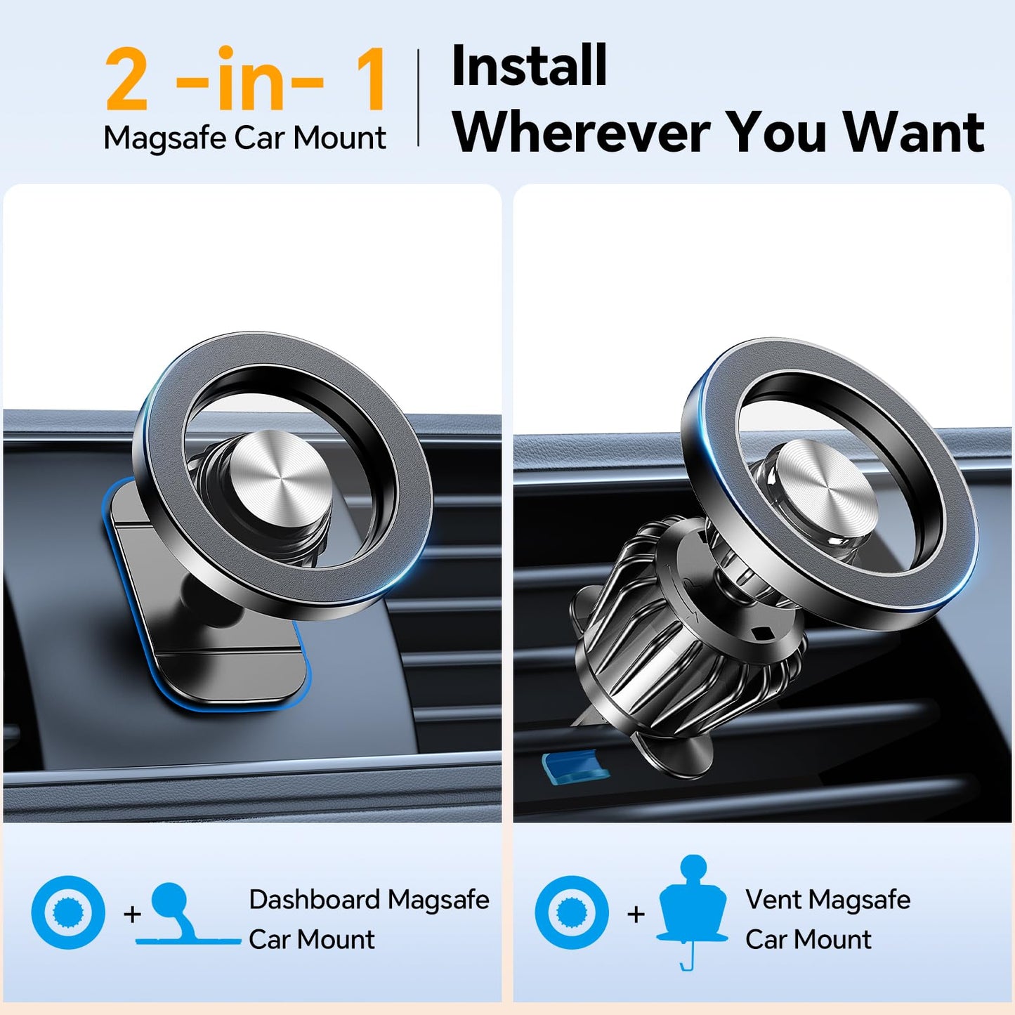 Kaistyle for Magsafe Car Mount【20 Strong Magnets】Magnetic Phone Holder for Car Phone Holder Mount Dash【360°】Cell Phone Holders for Your Car Accessories for Women Men iPhone 16 Pro Max 15 14 13 12 Plus