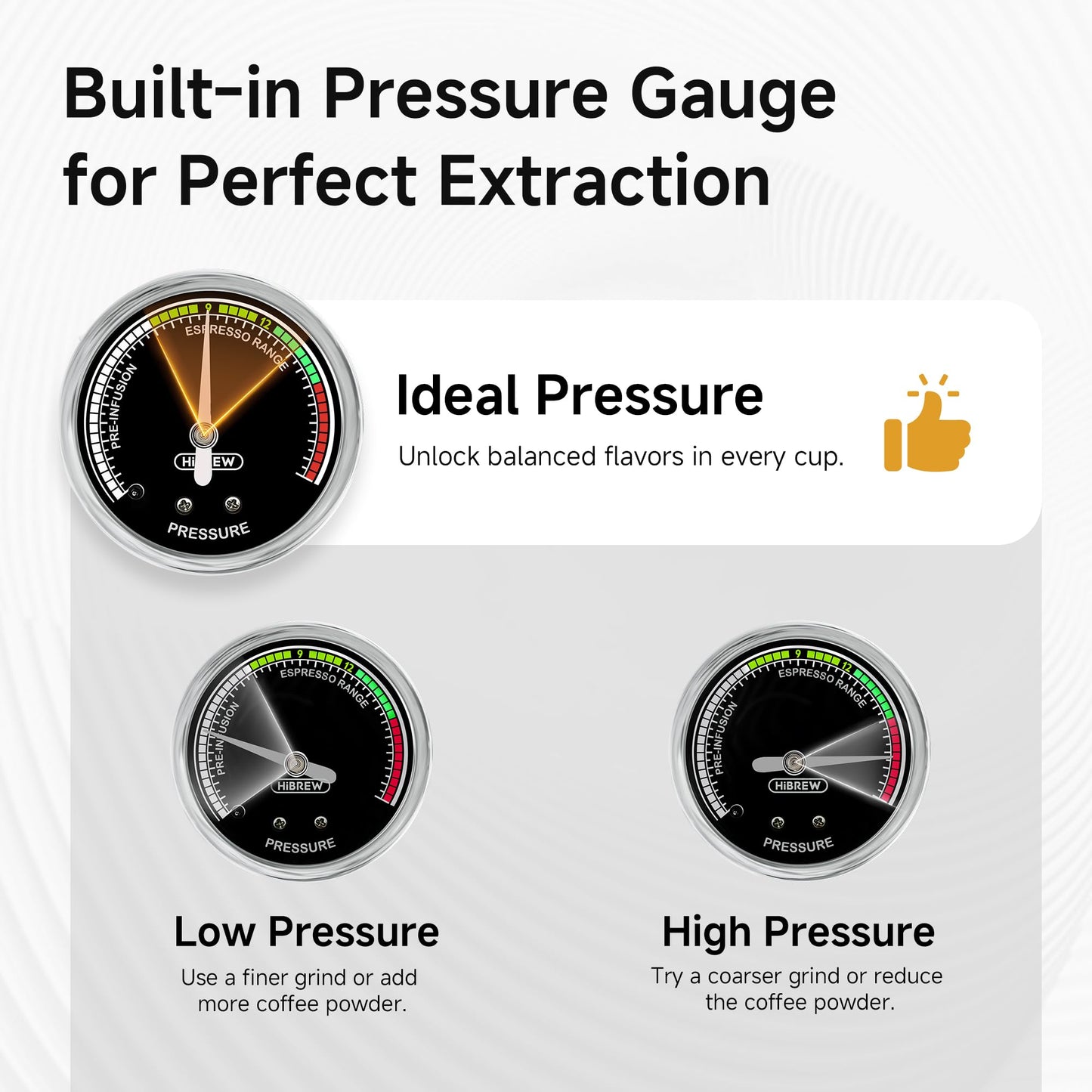 HIBREW H10B - 51mm Espresso Machine - Temperature & Cup Volume Adjustable at will - With Intelligent Display Screen & Pressure Gauge - Stainless Steel Body
