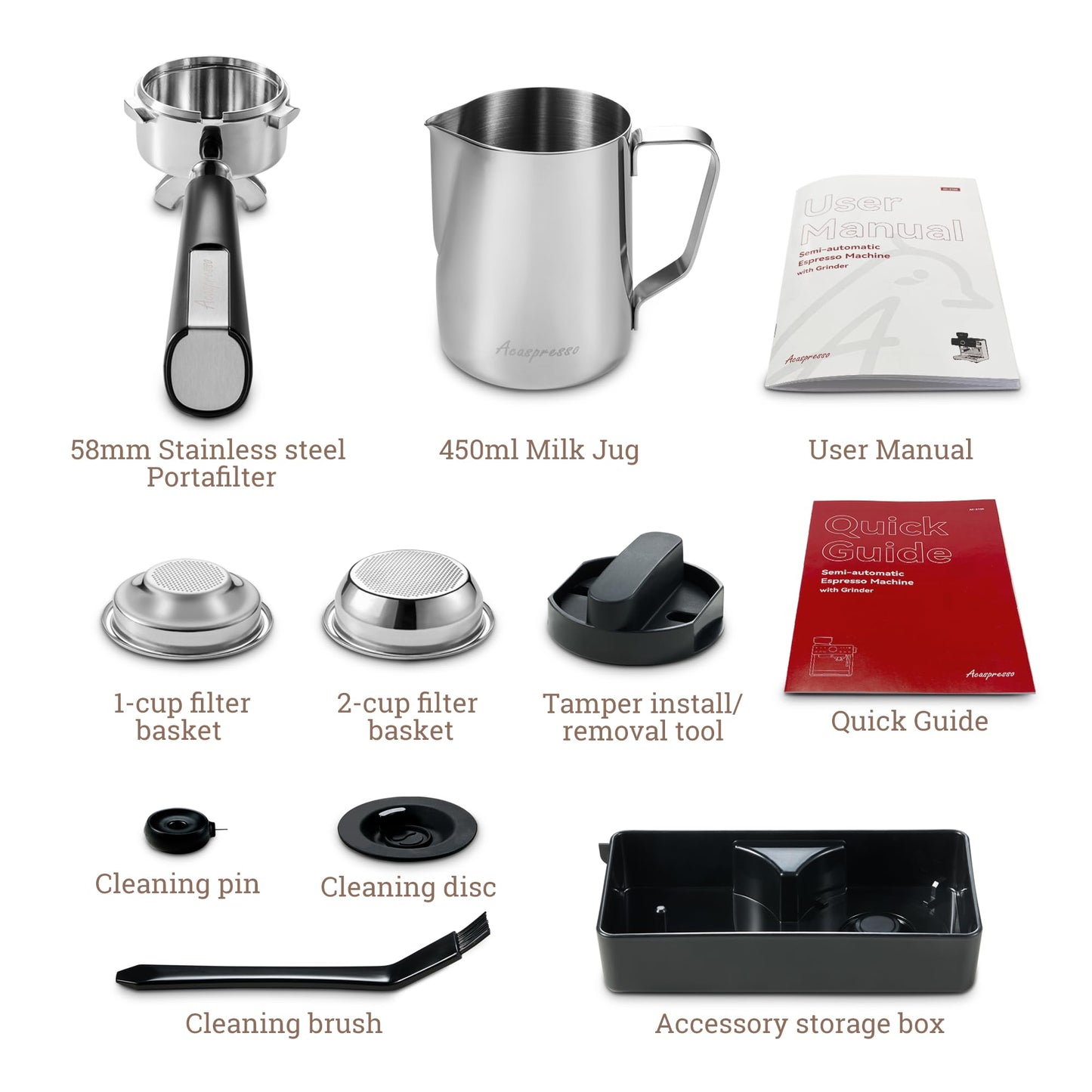 Auto Distribute & Tamp Espresso Machine with Grinder, Barista Coffee Machine with Cold Brew, Milk Frother for Latte, Cappuccino Machine for Home, Easy 2-Step Espresso Brewing for Beginner