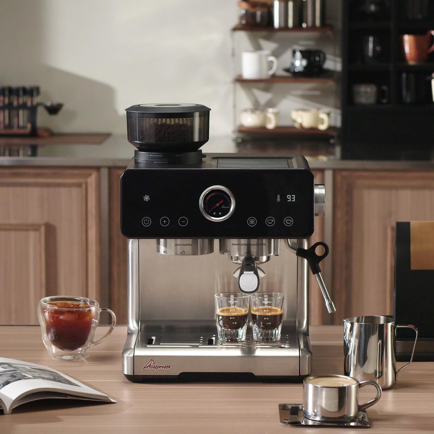 Auto Distribute & Tamp Espresso Machine with Grinder, Barista Coffee Machine with Cold Brew, Milk Frother for Latte, Cappuccino Machine for Home, Easy 2-Step Espresso Brewing for Beginner