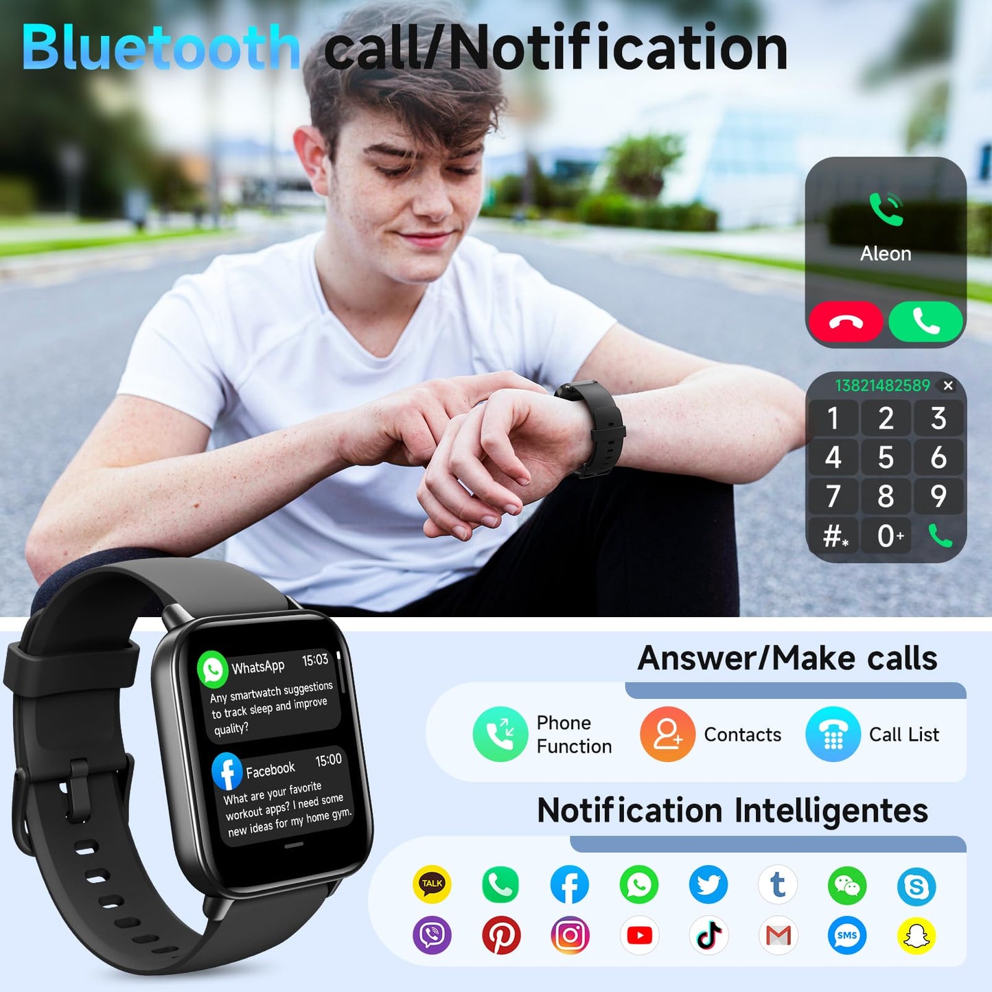 Hingso Smart Watches for Men Women Android & iPhone, Alexa Built-in, 1.8" Fitness Tracker with Answer/Make Calls, IP68 Waterproof Fitness Watch,Heart Rate, Sleep, SpO2 Monitor,Pedometer, Black