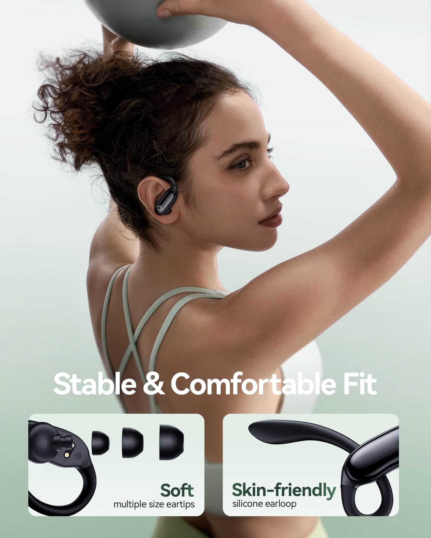 GNMN Ear Buds Wireless Earbuds 96hrs Playback Bluetooth Headphones IPX7 Waterproof Stereo Bass Over-Ear Earphones with Earhooks Microphone LED Battery Display for Sports/Workout/Gym/Running Black