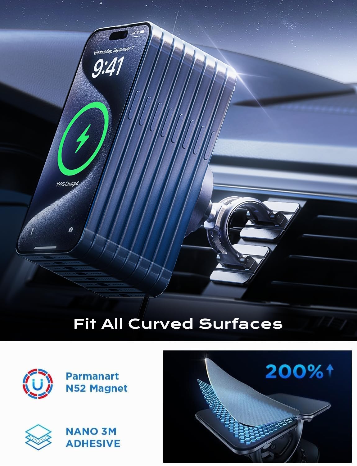 LISEN for 15W MagSafe Car Mount Charger,iPhone Magnetic Wireless Car Charger for iPhone 16 Pro Max Accessories,Car Phone Holder For iPhone 16e 15 14 13 12,Samsung with MagSafe Case,Gifts for Men Women