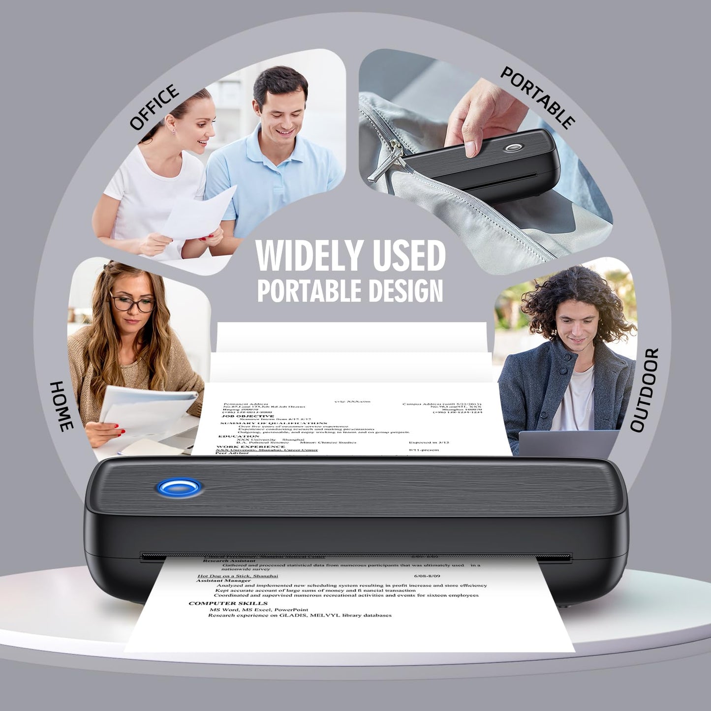 Impresora portátil inalámbrica para viajes, compatible con Bluetooth, térmica, 8,5 x 11 pulgadas, tamaño carta y legal (EE. UU.), papel térmico A4 y A5, sin tinta, compatible con iOS, Android y portátiles, para oficina, coche y hogar.