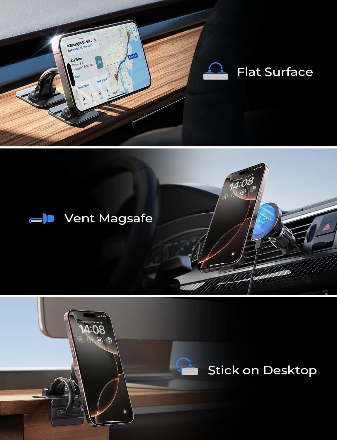 LISEN for 15W MagSafe Car Mount Charger,iPhone Magnetic Wireless Car Charger for iPhone 16 Pro Max Accessories,Car Phone Holder For iPhone 16e 15 14 13 12,Samsung with MagSafe Case,Gifts for Men Women