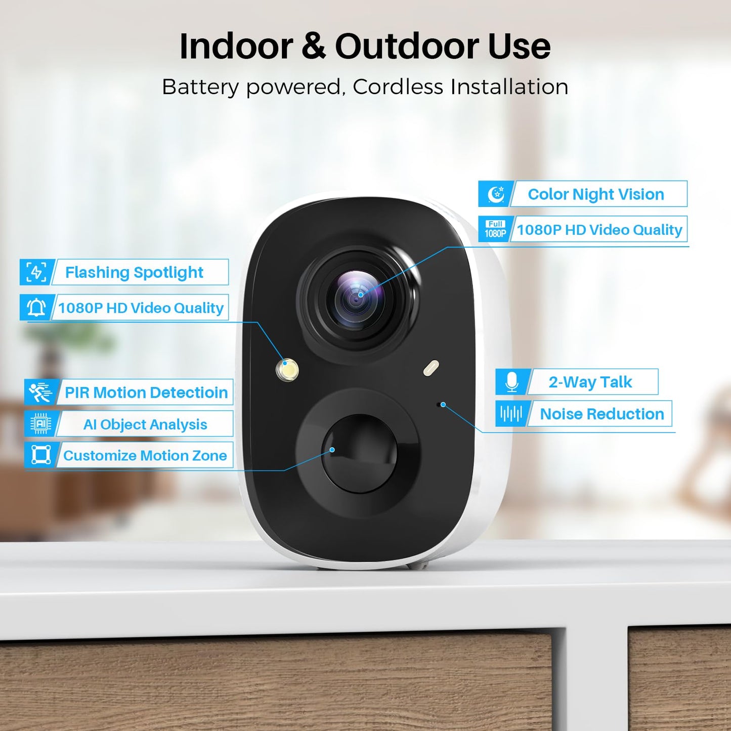 MaxiViz Security Cameras Wireless Outdoor, Battery Powered Cameras for Home Security w/AI Motion Detection, Spotlight & Siren Alarm, 2K Color Night Vision, IP66 Weatherproof, SD/Cloud Storage, 2Pack