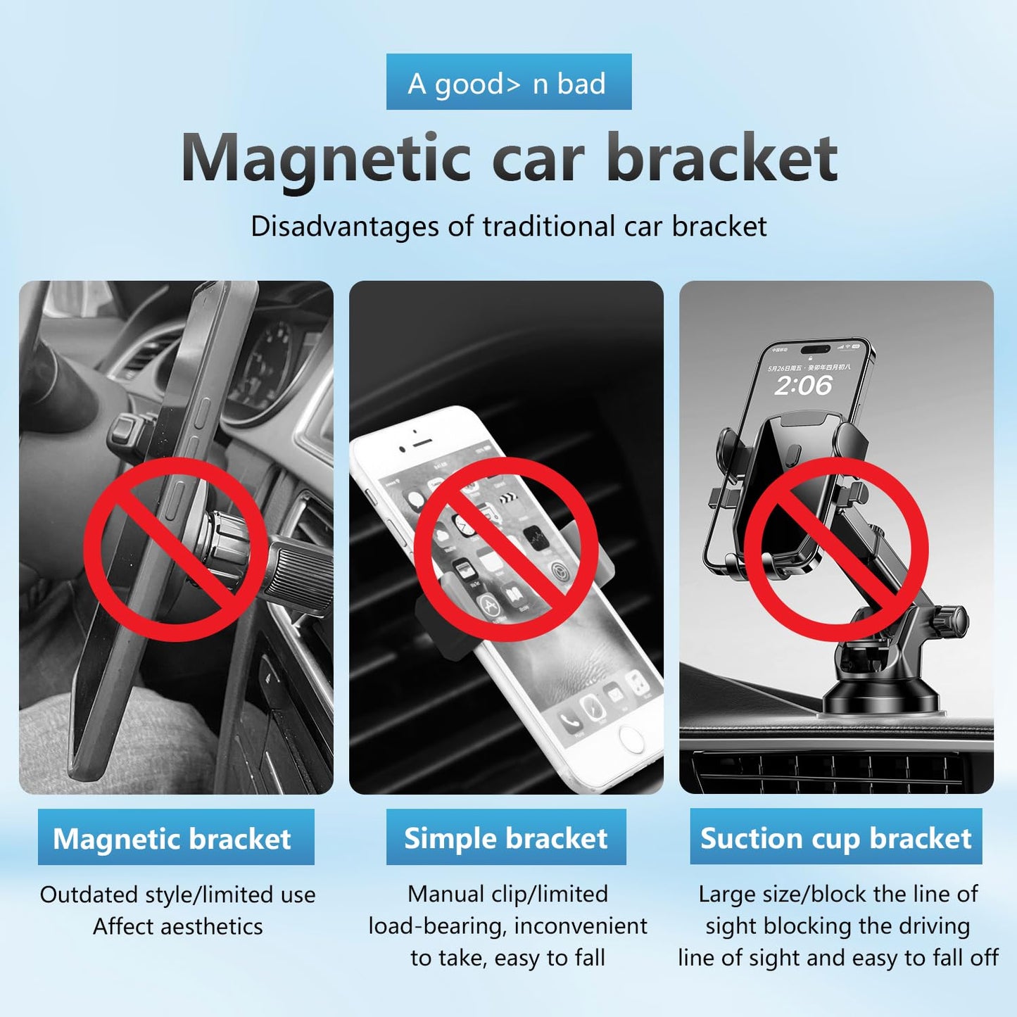 2PCS Mobile Phone Navigation Magnetic Bracket, L Type 360° Rotatable Car Phone Mount, Strong Magnet Mount for Any Smartphone (Black)
