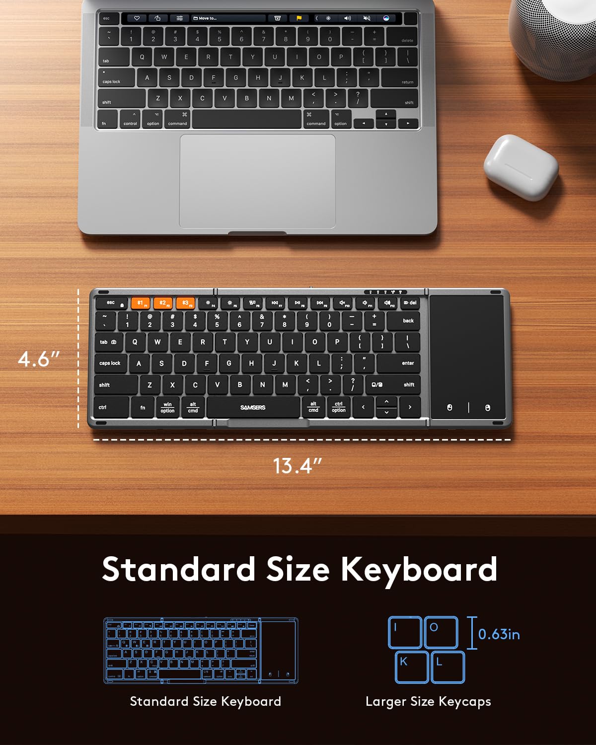 Teclado Bluetooth plegable Samsers con panel táctil, teclado inalámbrico plegable de tamaño completo con cuero sintético, teclado de viaje portátil para iOS, Android, Windows y Mac OS, compatible con 3 dispositivos (BT5.1 x 3)
