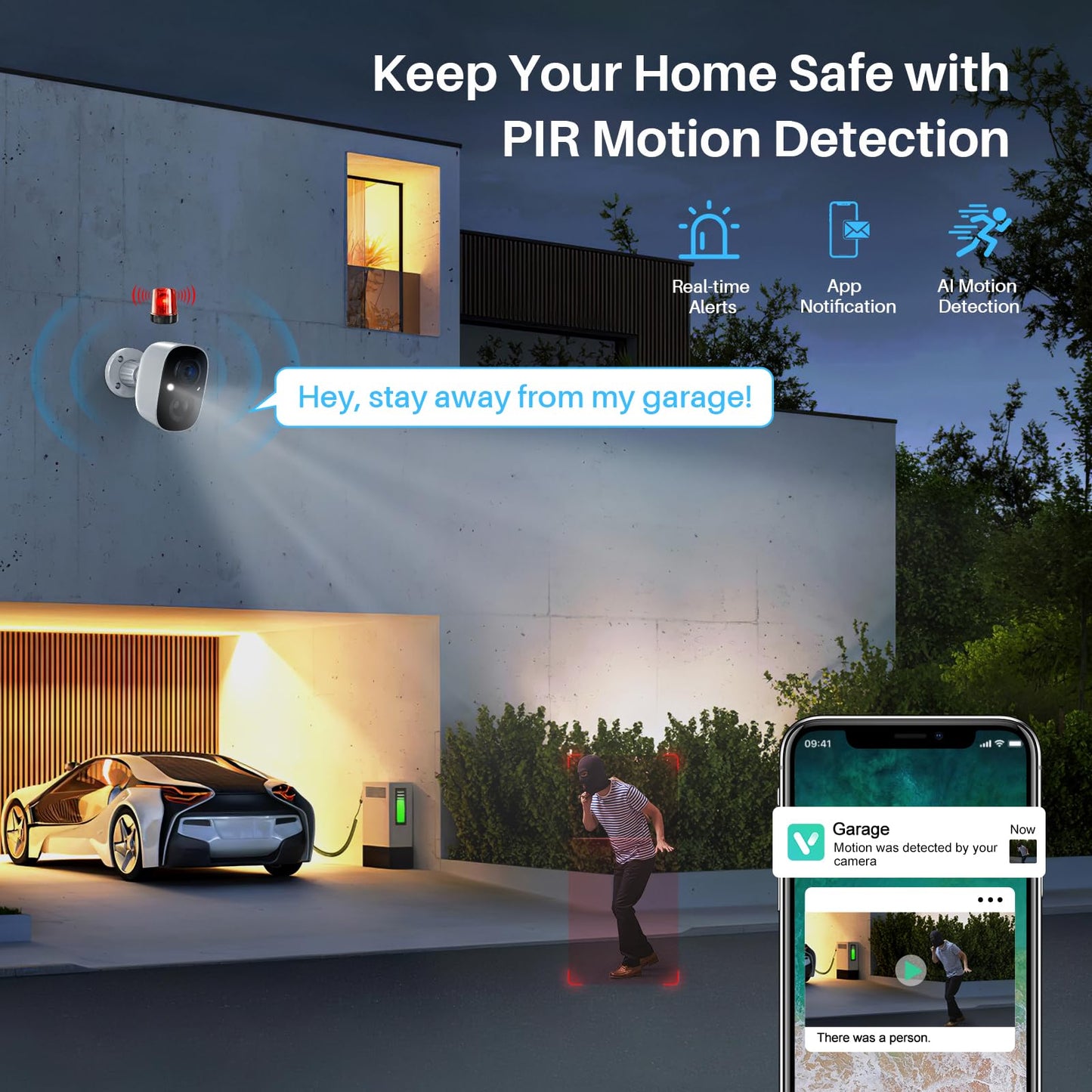 MaxiViz Security Cameras Wireless Outdoor, Battery Powered Cameras for Home Security w/AI Motion Detection, Spotlight & Siren Alarm, 2K Color Night Vision, IP66 Weatherproof, SD/Cloud Storage, 2Pack
