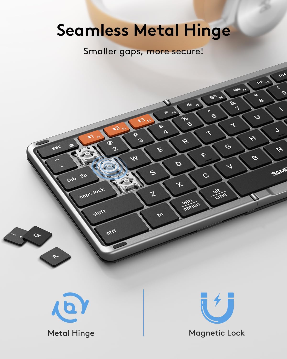 Teclado Bluetooth plegable Samsers con panel táctil, teclado inalámbrico plegable de tamaño completo con cuero sintético, teclado de viaje portátil para iOS, Android, Windows y Mac OS, compatible con 3 dispositivos (BT5.1 x 3)