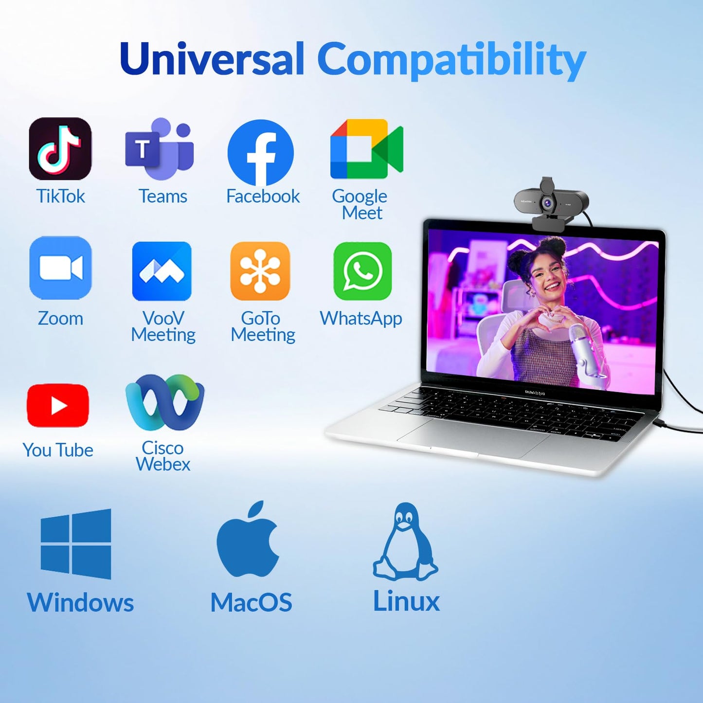 NEWORK 4k Webcam, UHD Webcam 1080P@60FPS, PDAF+CDAF Autofocus, Privacy Cover, Plug&Play, Auto Light Correction, 79°FOV, 2 Noise-Cancelling Mics, Computer Camera 4k for Streaming/Video Calling/Gaming
