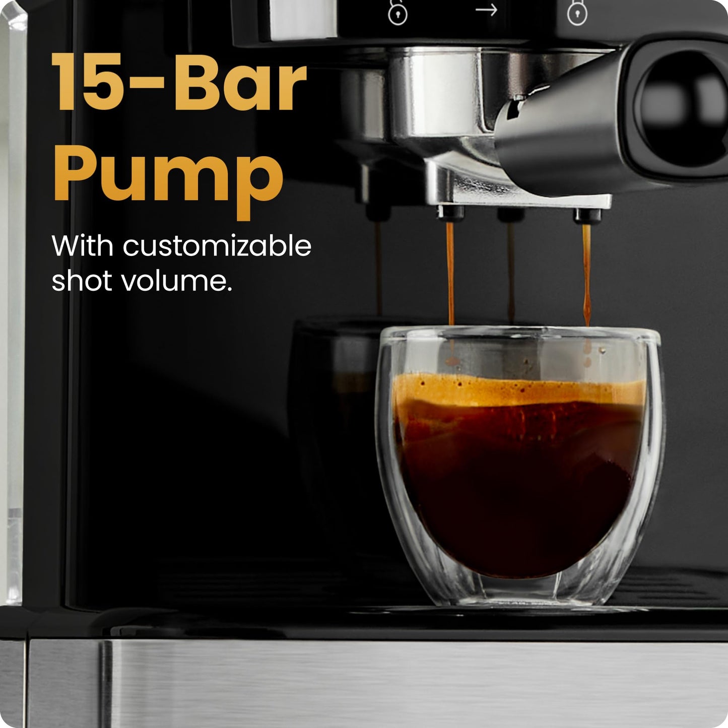 Chefman CraftBrew Espresso Machine, 15 Bar Pump Digital Coffee Maker with Steam Rod for Lattes and Cappuccino, Compact with 1.8L Removable Water Tank - Stainless Steel