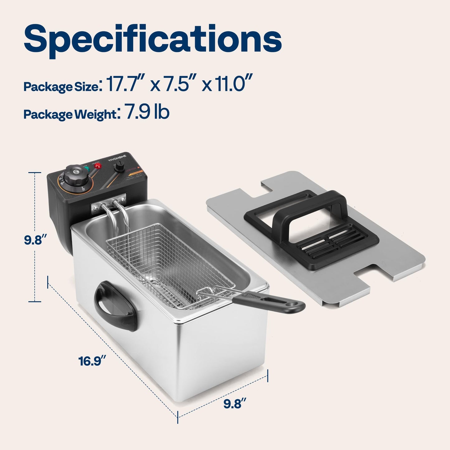VIVOHOME Electric Deep Fryer with 4L / 17 Cup Oil Capacity, Stainless Steel Oil Fryer with Temperature Control and Lid