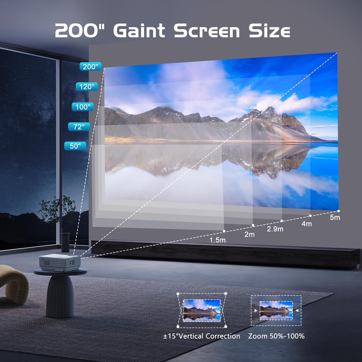 Proyector PANSEBA con Bluetooth bidireccional, miniproyector con pantalla, proyector de video portátil Full HD 1080P, compatible con HDMI, USB y teléfono inteligente.