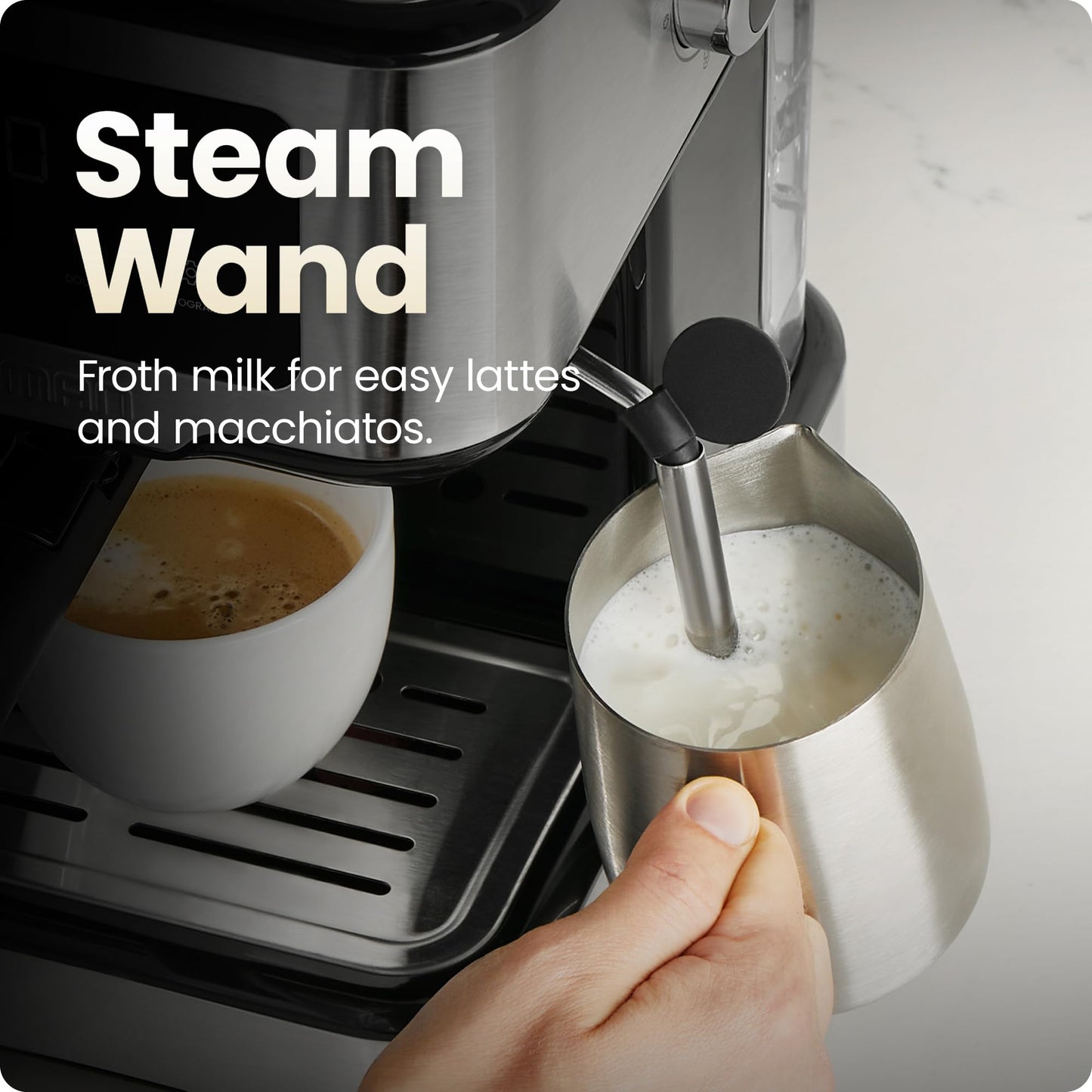 Chefman CraftBrew Espresso Machine, 15 Bar Pump Digital Coffee Maker with Steam Rod for Lattes and Cappuccino, Compact with 1.8L Removable Water Tank - Stainless Steel
