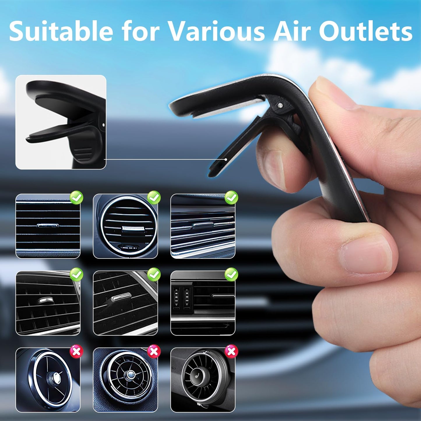 2PCS Mobile Phone Navigation Magnetic Bracket, L Type 360° Rotatable Car Phone Mount, Strong Magnet Mount for Any Smartphone (Black)