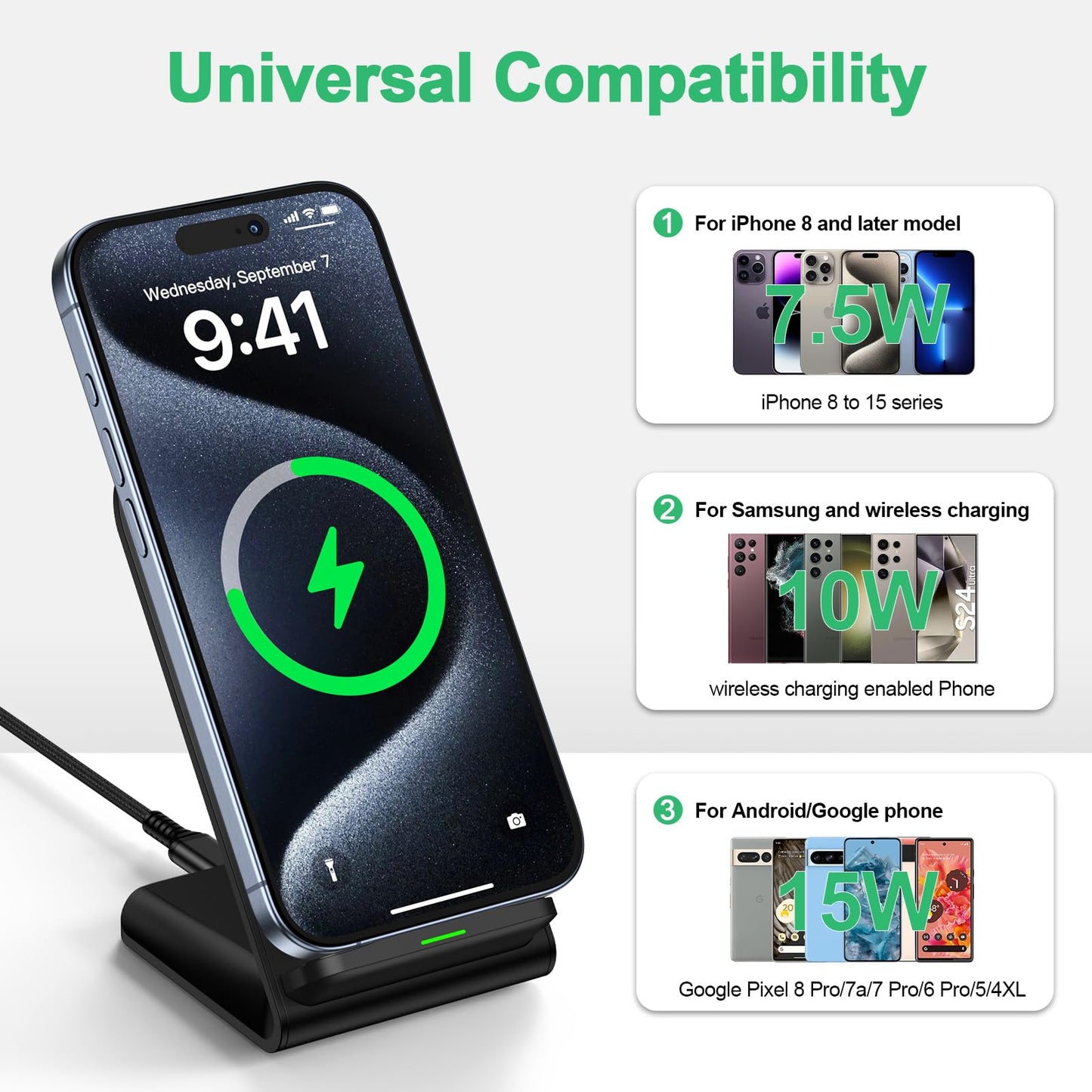 Cargador inalámbrico para Samsung S24 S25 Ultra, estación de carga rápida para teléfonos Android, Samsung Galaxy S25+ S24 Plus S24FE S23FE S22 S21, iPhone 15 Pro Max Plus 14, con adaptador de 18 W.