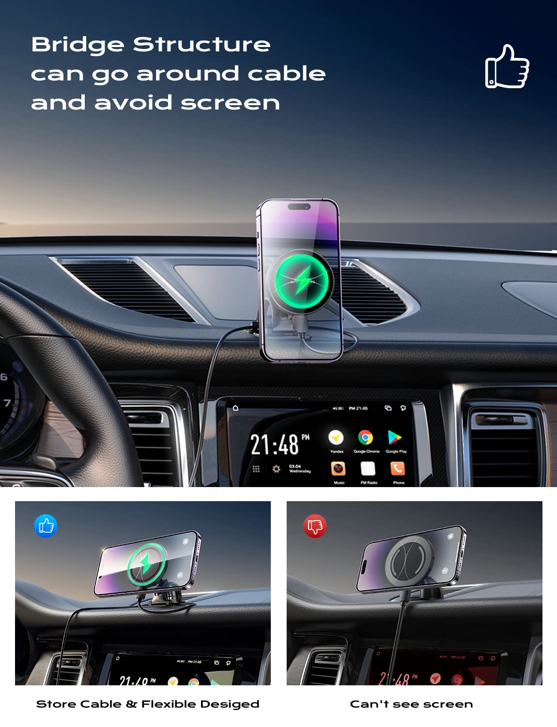 LISEN for 15W MagSafe Car Mount Charger,iPhone Magnetic Wireless Car Charger for iPhone 16 Pro Max Accessories,Car Phone Holder For iPhone 16e 15 14 13 12,Samsung with MagSafe Case,Gifts for Men Women