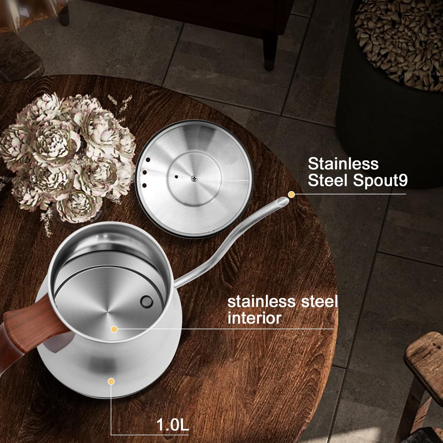 SEEDEEM Gooseneck Electric Kettle Full Touch Screen 1200W Electric Tea & Coffee Kettle with Four Heating Modes Rapid Heating,±1℉ Temperature Control,Keep Warm Mode,3.88oz Electric kettle