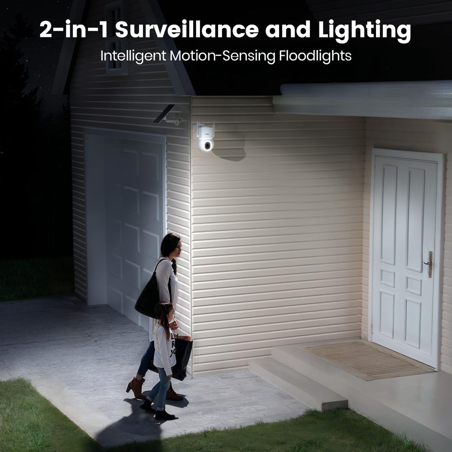 Cámaras de seguridad inalámbricas AOSU para exteriores: cámara de 3K/5 MP con energía solar, foco de 400 lúmenes, visión panorámica de 360°, visión nocturna, wifi 2.4G, seguimiento automático y detección de personas, vehículos y mascotas con IA.