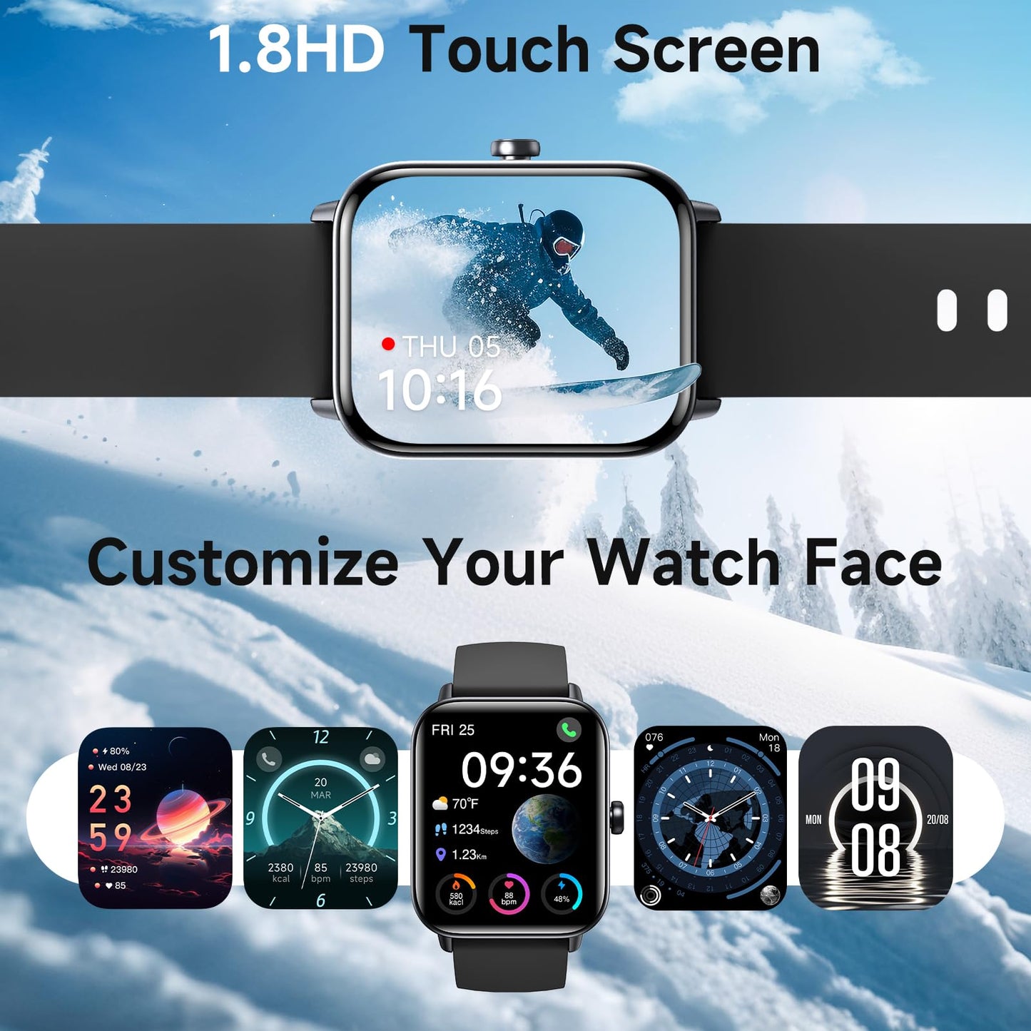 Hingso Smart Watches for Men Women Android & iPhone, Alexa Built-in, 1.8" Fitness Tracker with Answer/Make Calls, IP68 Waterproof Fitness Watch,Heart Rate, Sleep, SpO2 Monitor,Pedometer, Black