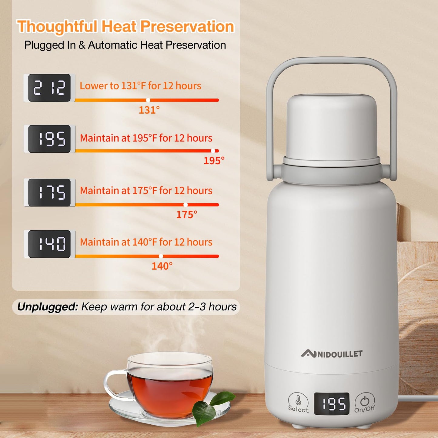 Travel Electric Kettle, 1L/35oz Portable Electric Kettle with Temperature Control, Hot Water Boiler Bottle for Tea Coffee, 304 Stainless Steel, Gift for Family Friend