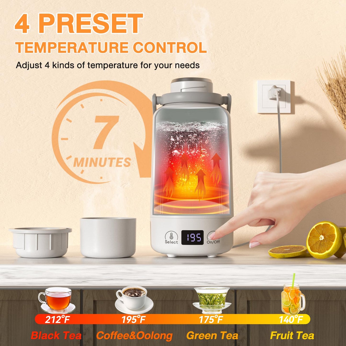 Travel Electric Kettle, 1L/35oz Portable Electric Kettle with Temperature Control, Hot Water Boiler Bottle for Tea Coffee, 304 Stainless Steel, Gift for Family Friend