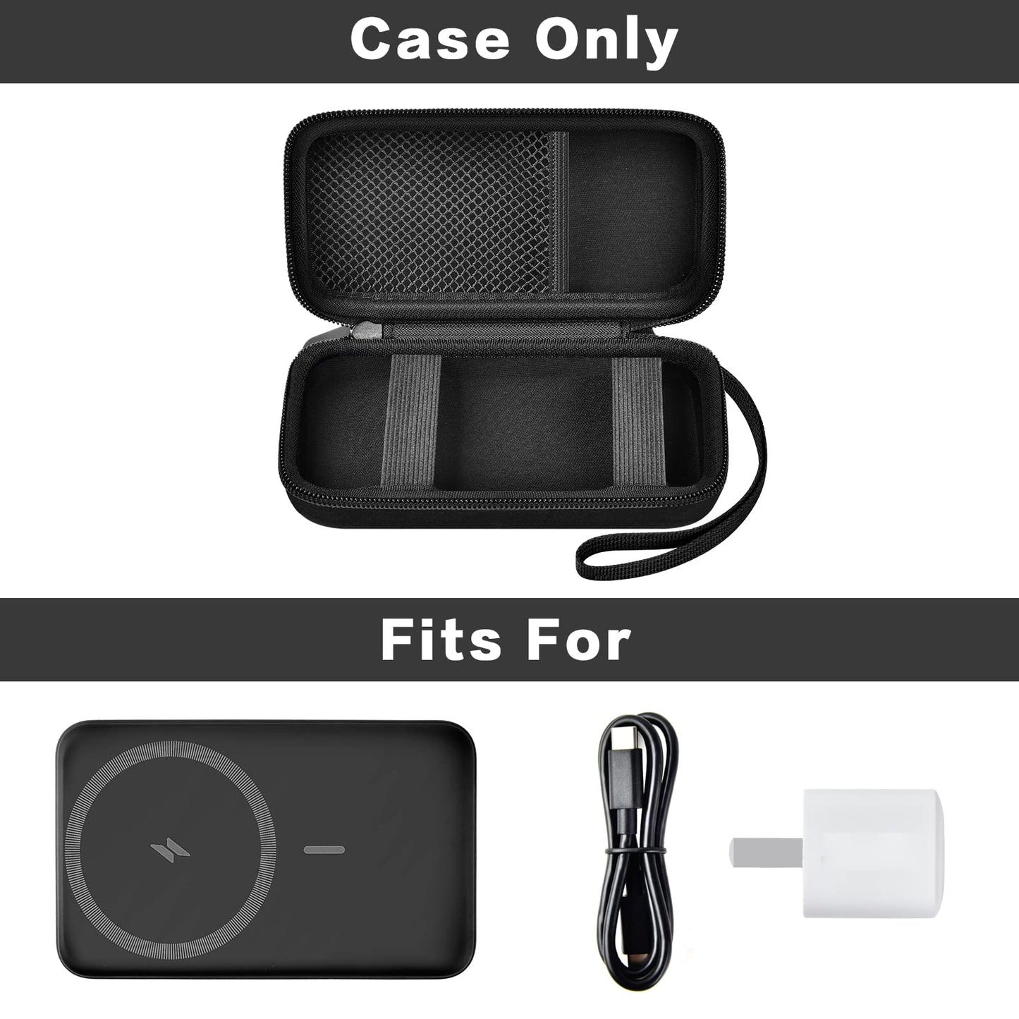 Case for Anker Magnetic Battery 10,000mAh Foldable Wireless Portable Charger, 633/622/621/321 5,000mAh Power Bank (MagGo) Holder, Storage for Baseus 6000mAh Cell Phone Power Delivery -Case Only-Black