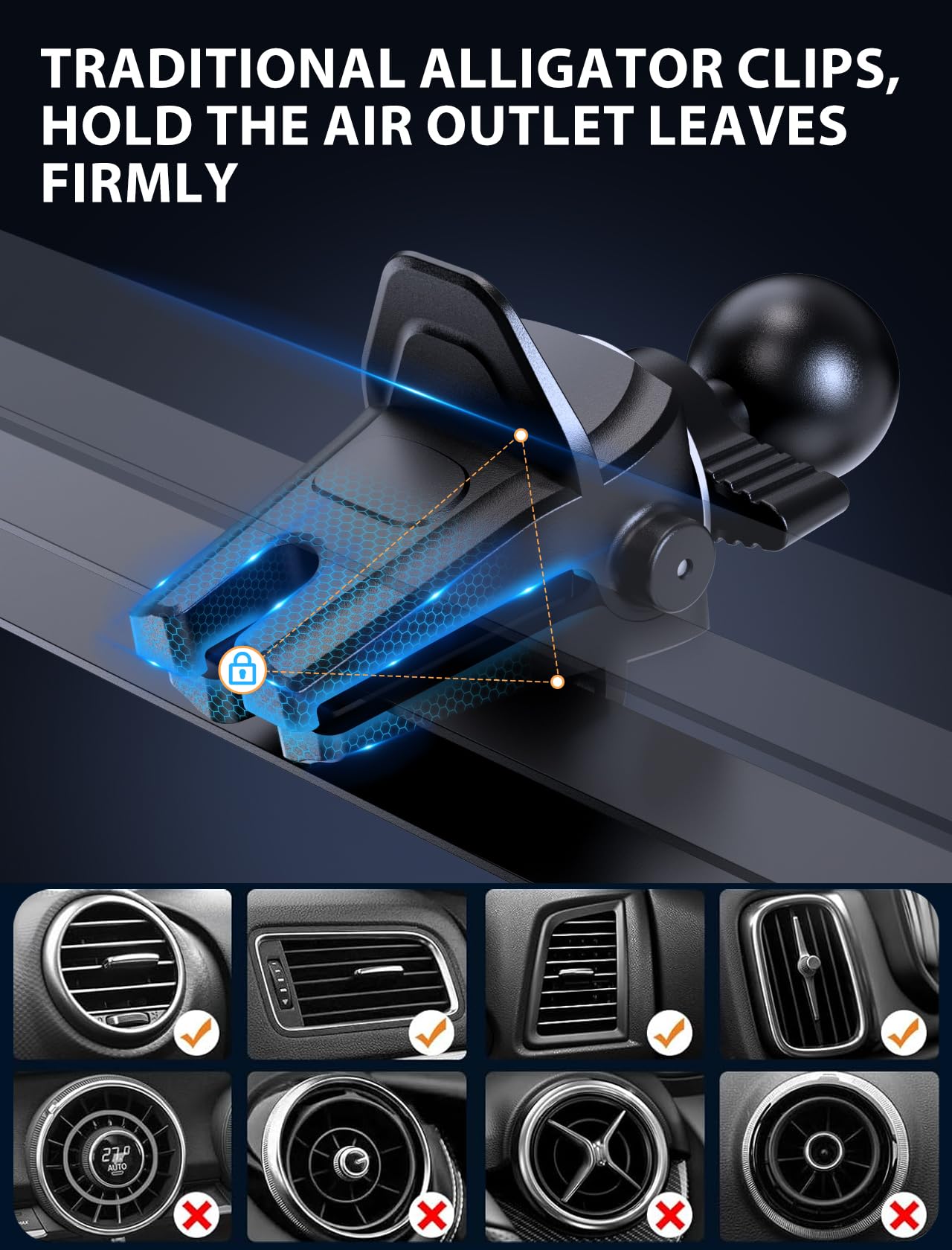 Cargador inalámbrico para coche MOKPR de 15 W, carga rápida, sujeción automática, soporte para teléfono en la rejilla de ventilación, compatible con iPhone 16/15/14/13/13 Pro/12 Pro/12/11, Samsung Galaxy S23/S22/S21/S20, etc.