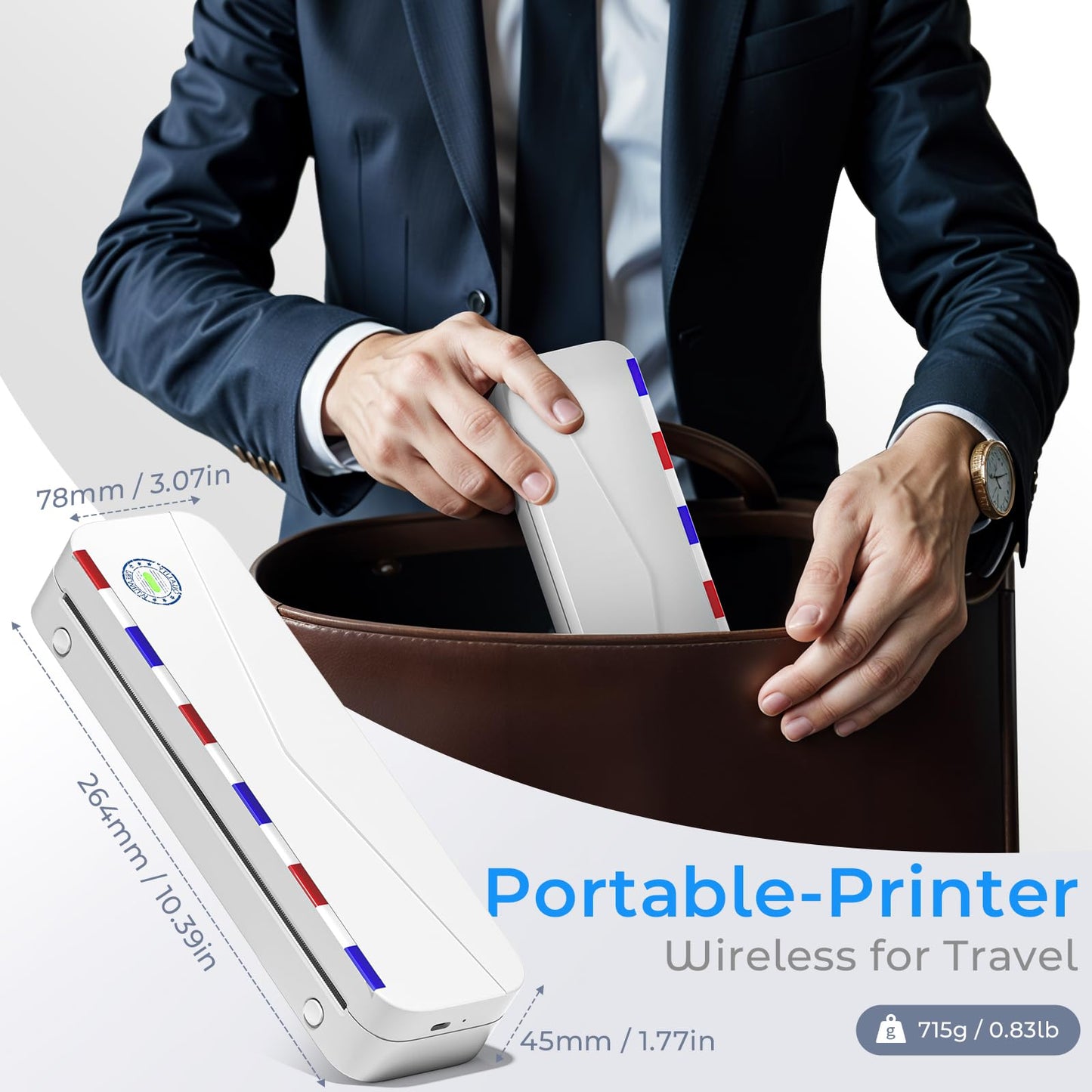 Phomemo Portable Thermal Printer - Portable Printer Wireless for Travel, Support 8.5'' x 11'' US Letter & A4, M836 Bluetooth Inkless Printer for Home Use, for iPhone & Laptop, 1 Roll Paper