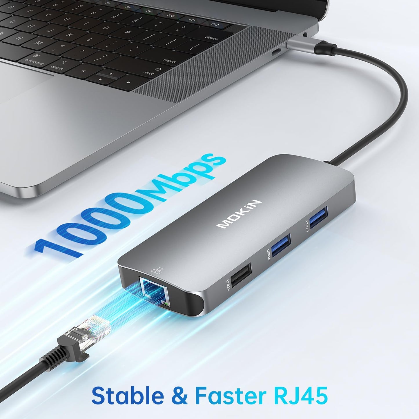 Adaptadores USB C para MacBook Pro/Air, adaptador Mac con 3 puertos USB, USB C a HDMI, USB C a Ethernet RJ45, adaptador MOKiN 9 en 1 USB C a HDMI, carga PD de 100 W, concentrador USB C con lector de tarjetas SD/TF.